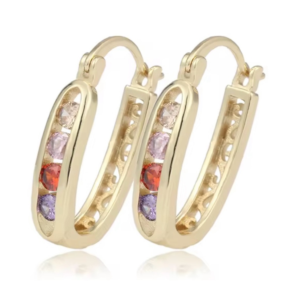 Elegant Gold Hoop Earrings with Multicolor Stones